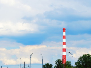 factory pipe against blue sky