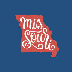 Missouri. Hand drawn USA state name inside state silhouette. Vector illustration. - obrazy, fototapety, plakaty