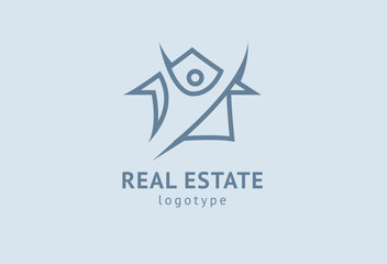 Obraz premium Abstract real estate agent logo icon vector design. Rent, sale of real estate vector logo, House cleaning, home security, real estate auction. Vector building logo concept.