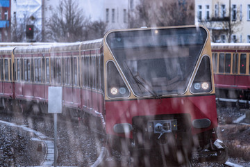 tram passenger railway in the rain