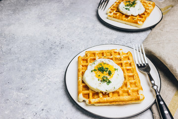 Savory waffles and fried eggs