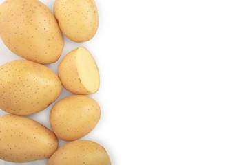 Young potato isolated on white background. Harvest new. Top view. Flat lay, Set or collection