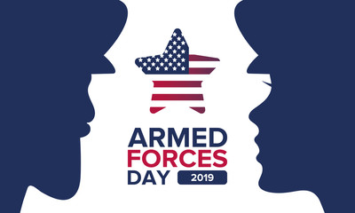 Armed Forces Day in May. Holiday celebrated annual in United States. Special tribute to the men and women of the Armed Forces. Poster, card, banner and background. Vector illustration