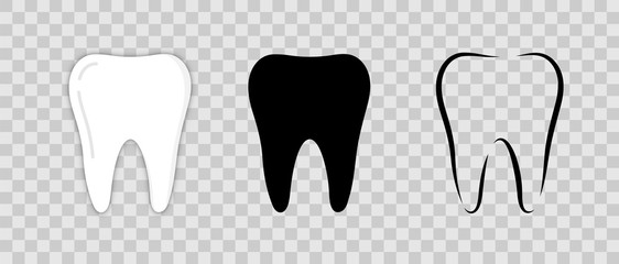 Tooth icon. Tooth in different styles: vector, Outline and flat. Vector minimal symbols