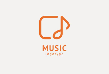 Vector illustration, Graphic Design Note web logotype. Abstract music logo icon vector design. Sound recording studio, night party. School of Music, disco, vocal course, composer, singer vector logo.