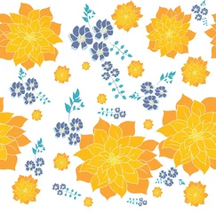 Foto auf Acrylglas Cute yellow and purple flowers texture, seamless pattern. Great for wallpaper, background, invitation, gift wrapping design projects. Seamless pattern for fabric design. © Erika