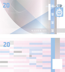 Obraz premium Gift certificate Voucher template 20 with guilloche pattern watermarks and border. Background usable for coupon, banknote, money design, currency, note, check etc. in blue color
