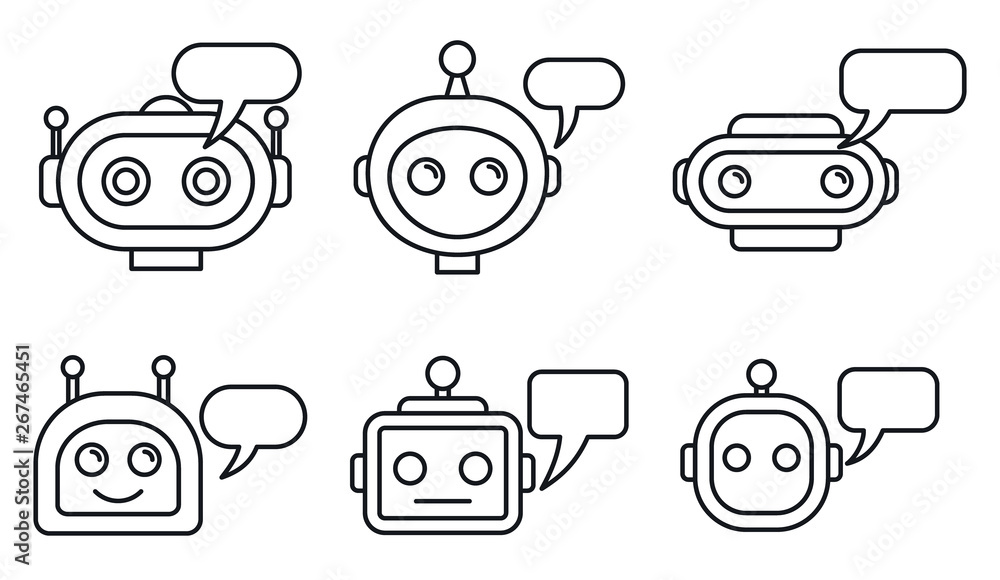 Poster chatbot ai icons set. outline set of chatbot ai vector icons for web design isolated on white backgr
