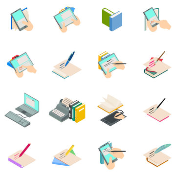 Novelist icons set. Isometric set of novelist vector icons for web isolated on white background
