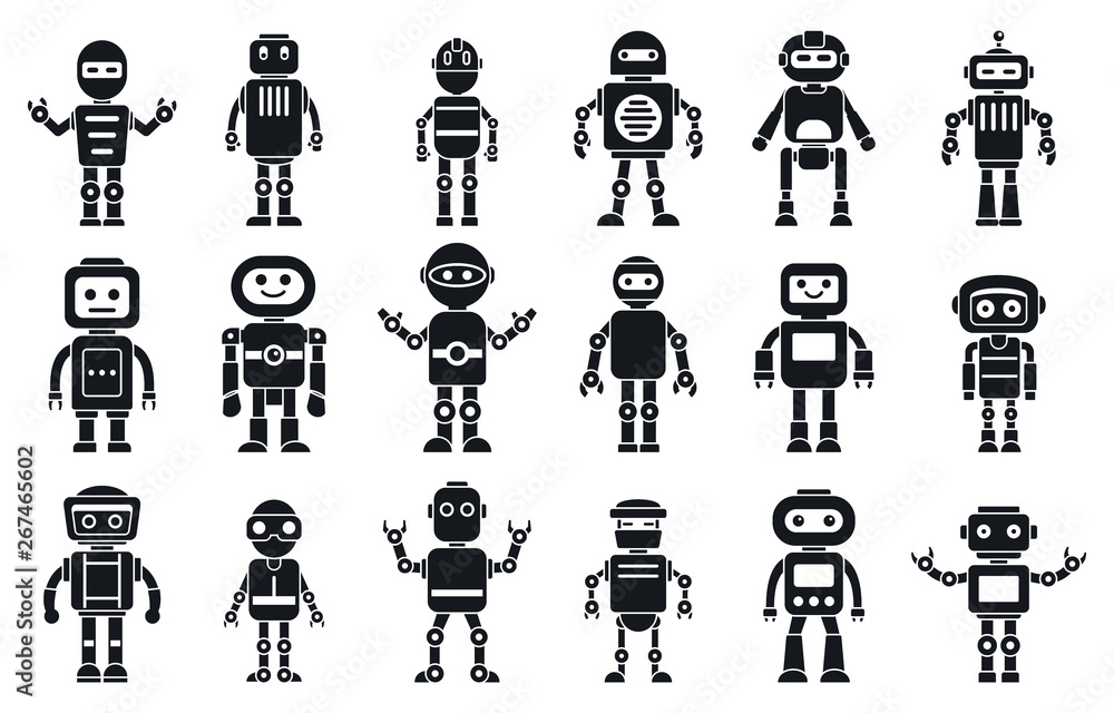 Poster humanoid character icons set. simple set of humanoid character vector icons for web design on white 