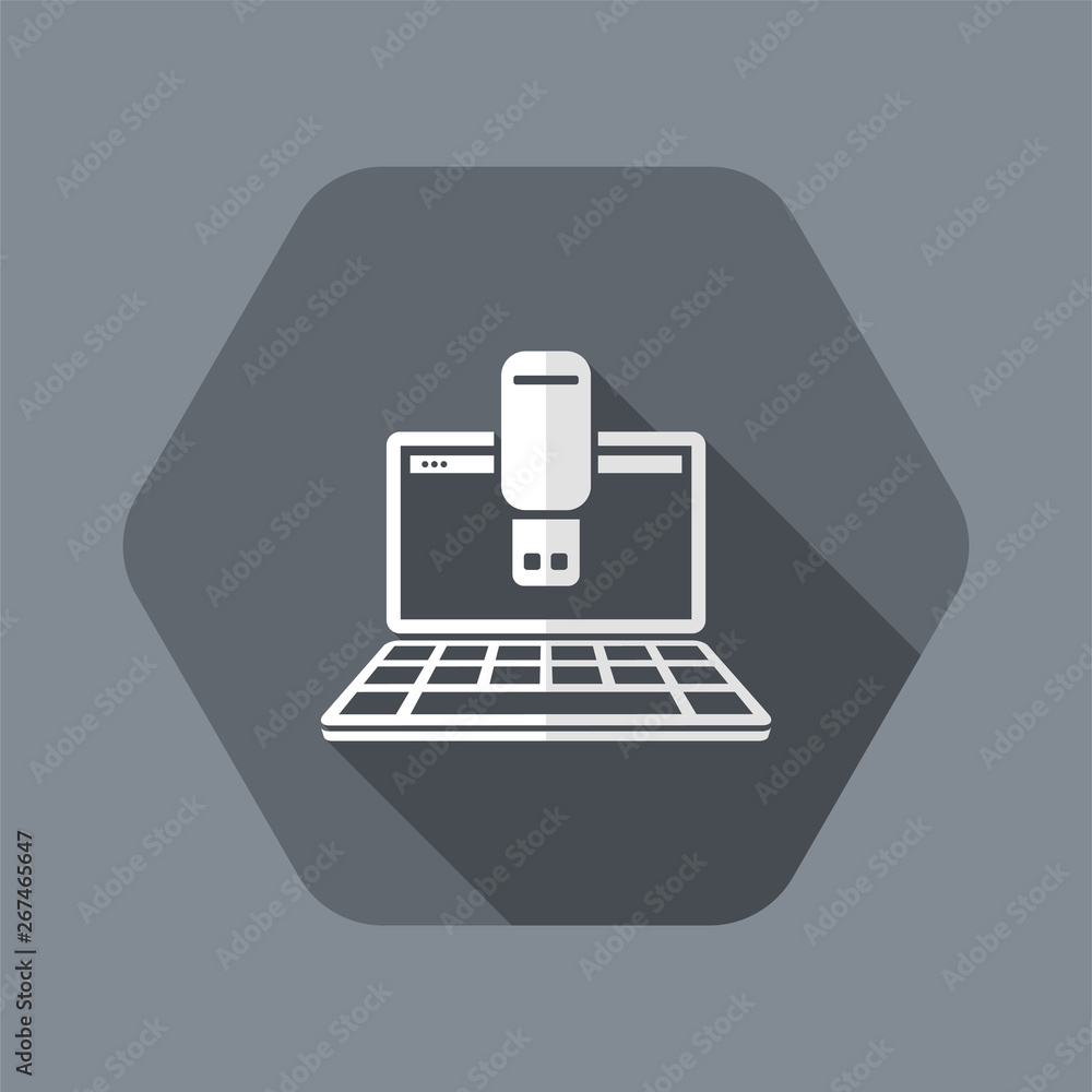 Poster usb on computer - flat minimal icon