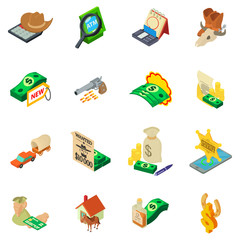Search of money icons set. Isometric set of search of money vector icons for web isolated on white background