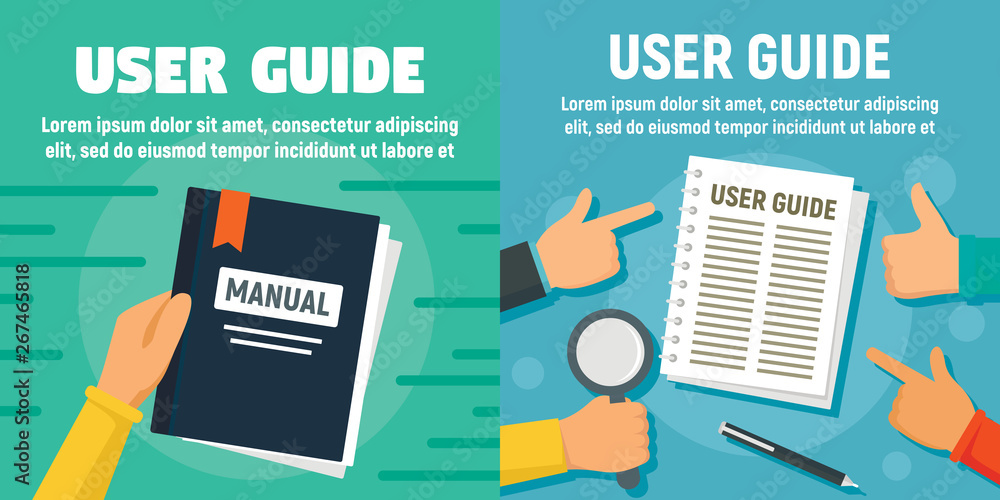 Poster modern user guide banner set. flat illustration of modern user guide vector banner set for web desig