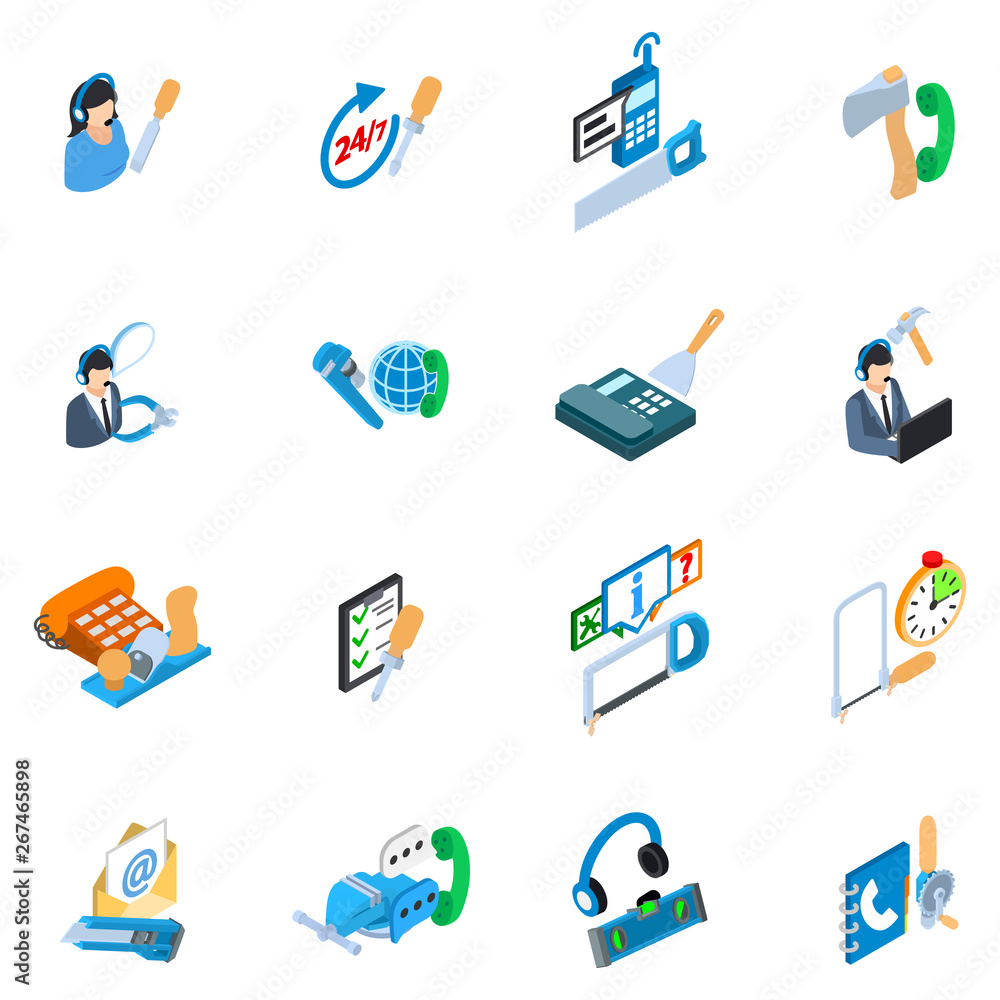 Poster tool delivery icons set. isometric set of 16 tool delivery vector icons for web isolated on white ba