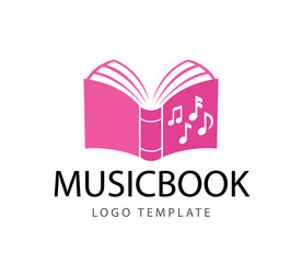 book of knowledge with music note rising from inside vector logo design illustration