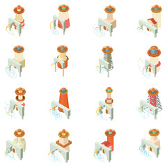 Arche lighthouse icons set. Isometric set of 16 arche lighthouse vector icons for web isolated on white background