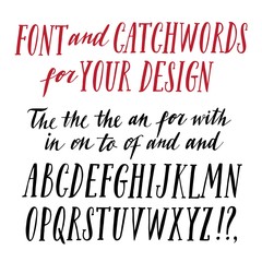 Brush hand drawn vector font wih catchwords