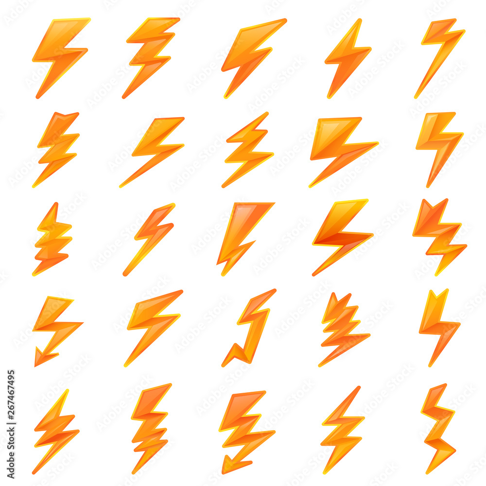 Aufkleber lightning bolt icons set. cartoon set of lightning bolt vector icons for web design