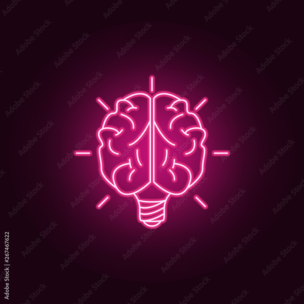 Poster brain lamp neon icon. elements of idea set. simple icon for websites, web design, mobile app, info g