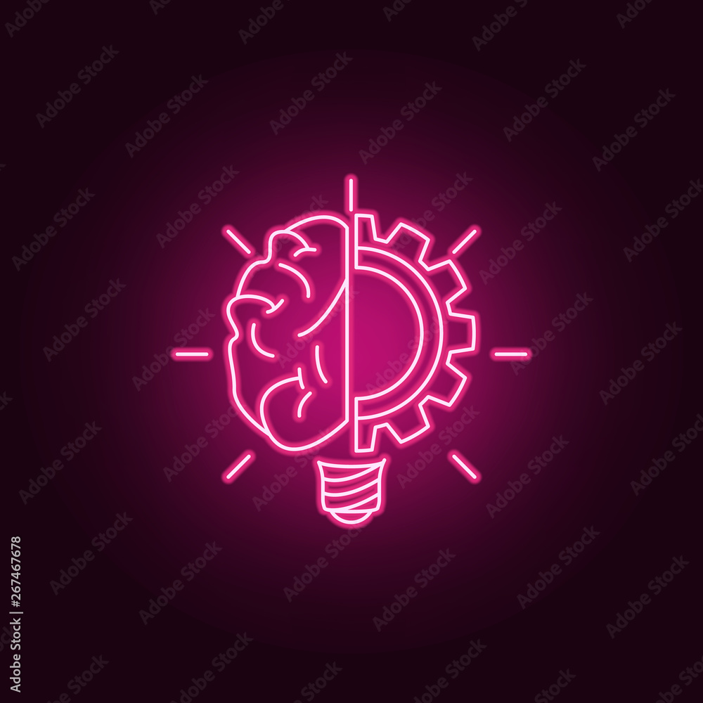 Poster lamp brain and gear neon icon. elements of idea set. simple icon for websites, web design, mobile ap