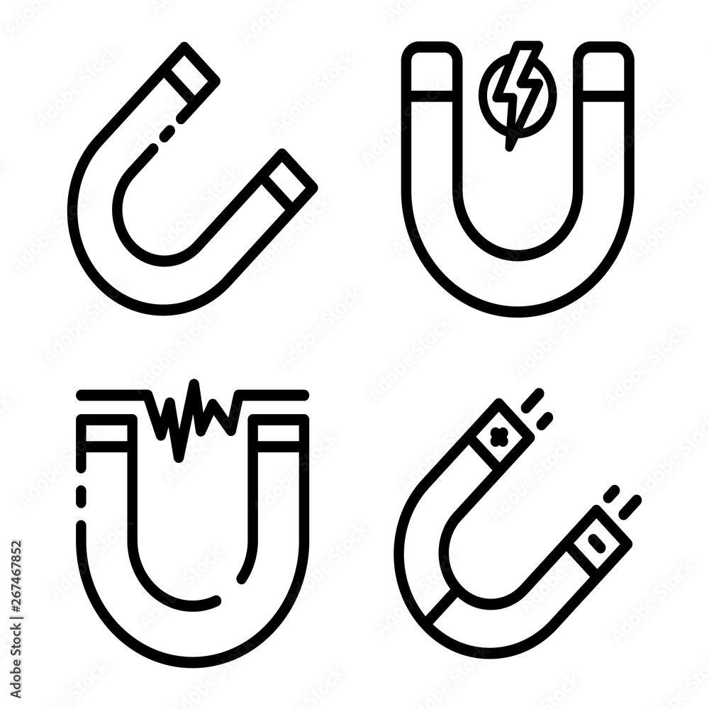 Aufkleber magnet icons set. outline set of magnet vector icons for web design isolated on white background