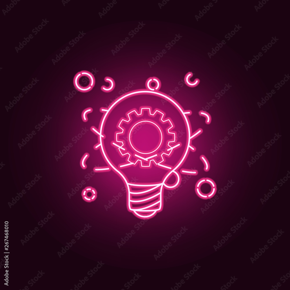 Poster light bulb and gear atom neon icon. elements of idea set. simple icon for websites, web design, mobi