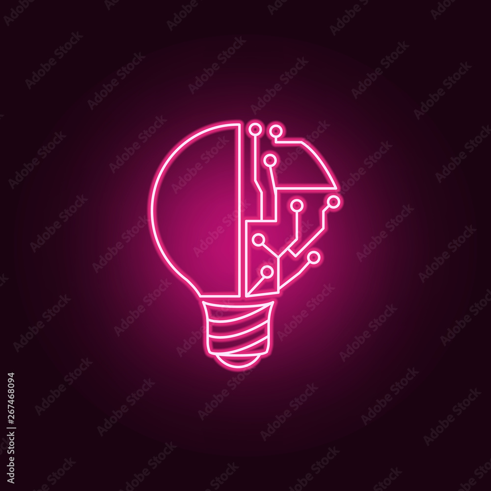 Poster light bulb and circuit neon icon. elements of idea set. simple icon for websites, web design, mobile