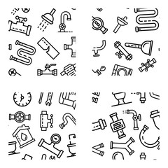 Plumbing pattern set. Outline illustration of plumbing vector pattern set for web design