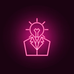 business man head light bulb neon icon. Elements of Idea set. Simple icon for websites, web design, mobile app, info graphics