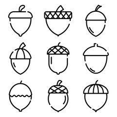 Acorn icons set. Outline set of acorn vector icons for web design isolated on white background © ylivdesign