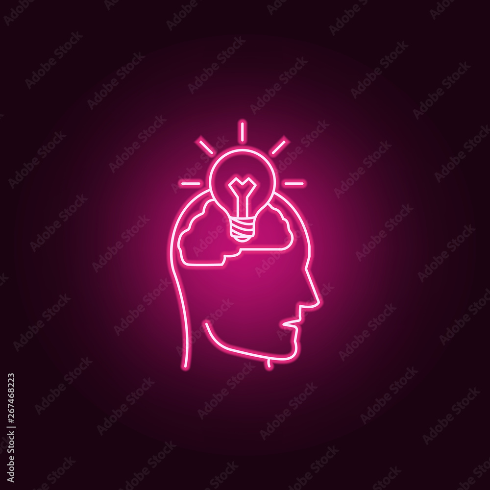 Poster bulb in the human brain neon icon. elements of idea set. simple icon for websites, web design, mobil