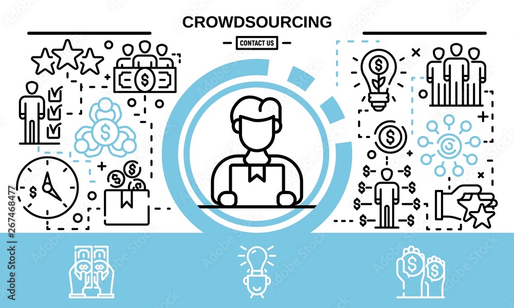 Poster crowdsourcing concept background. outline illustration of crowdsourcing vector concept background fo
