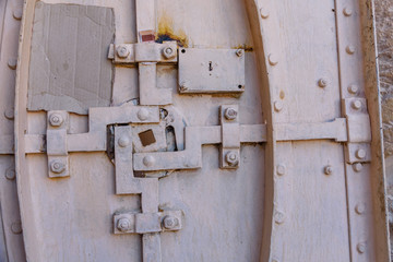 Closeup of old door locking system