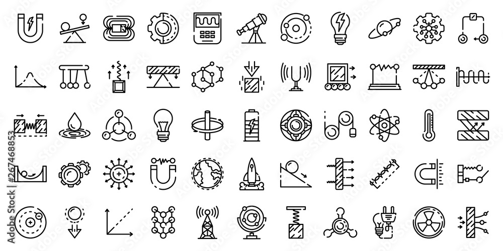 Poster physics icons set. outline set of physics vector icons for web design isolated on white background