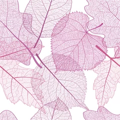 Crédence de cuisine en verre imprimé Feuilles de squelette Modèle sans couture avec des feuilles roses. Illustration vectorielle, Eps 10.