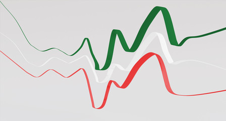 Abstract lines. Curved wavy lines.Mexico flag colors- 3D render