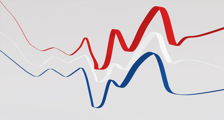 Abstract lines. Curved wavy lines. Norway flag colors- 3D render