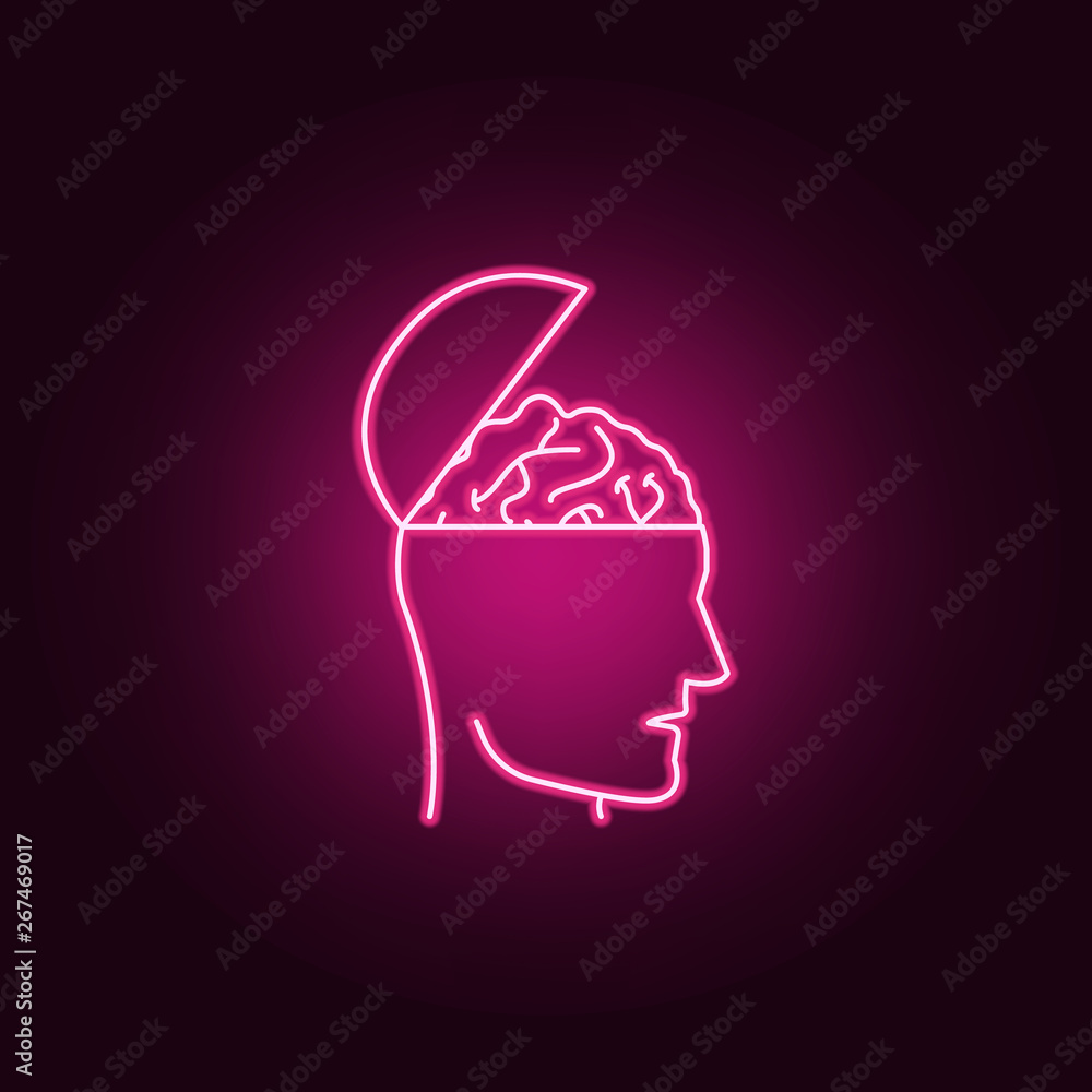 Poster open head with brain neon icon. elements of idea set. simple icon for websites, web design, mobile a