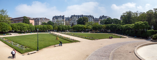Square Saint Lambert public garden in Paris 15th arrondissement - France - obrazy, fototapety, plakaty