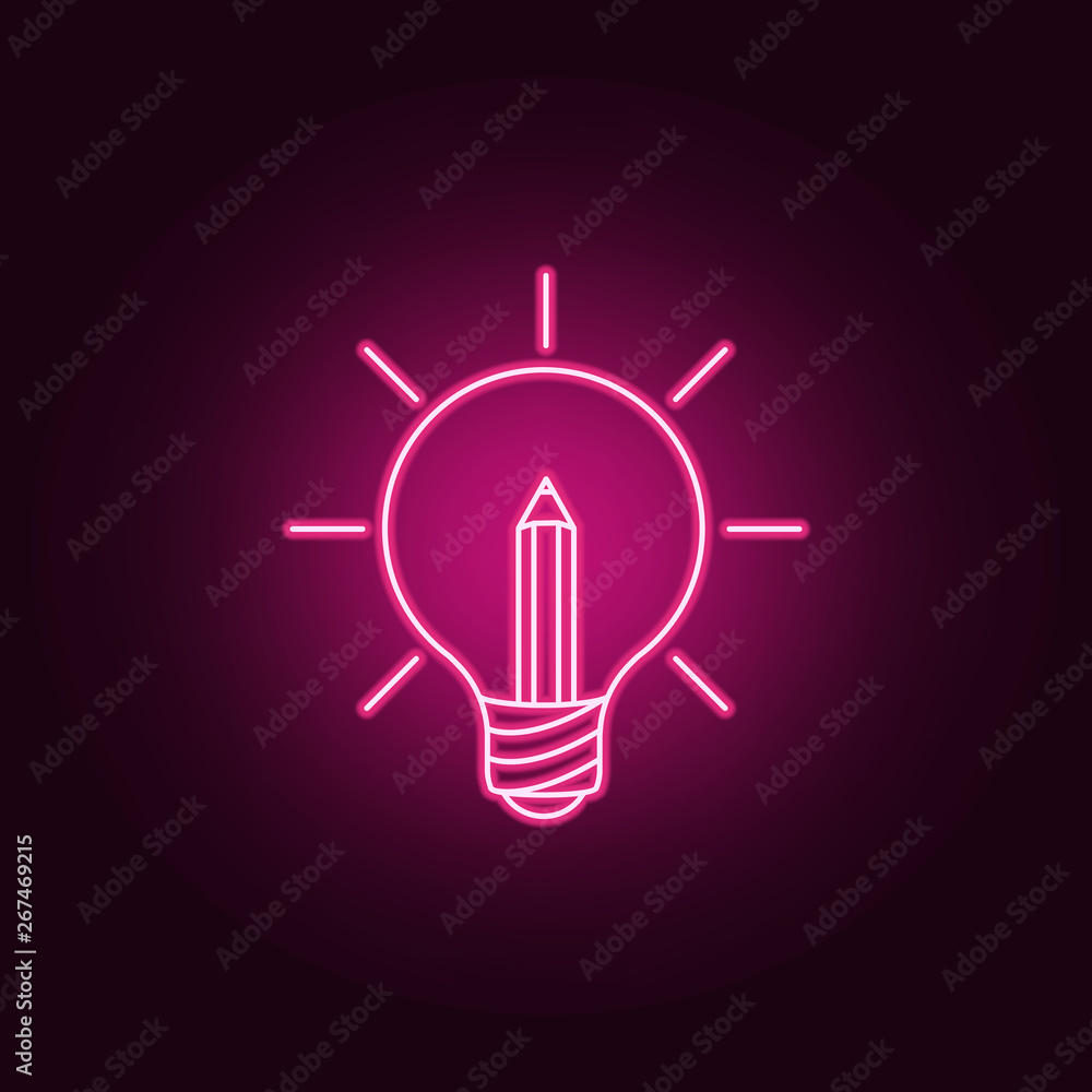 Poster light bulb and pencil neon icon. elements of idea set. simple icon for websites, web design, mobile 