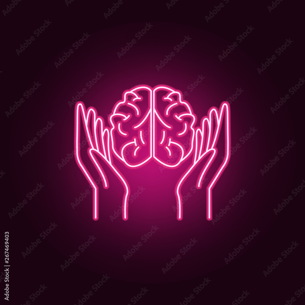 Poster arms and brain neon icon. elements of idea set. simple icon for websites, web design, mobile app, in