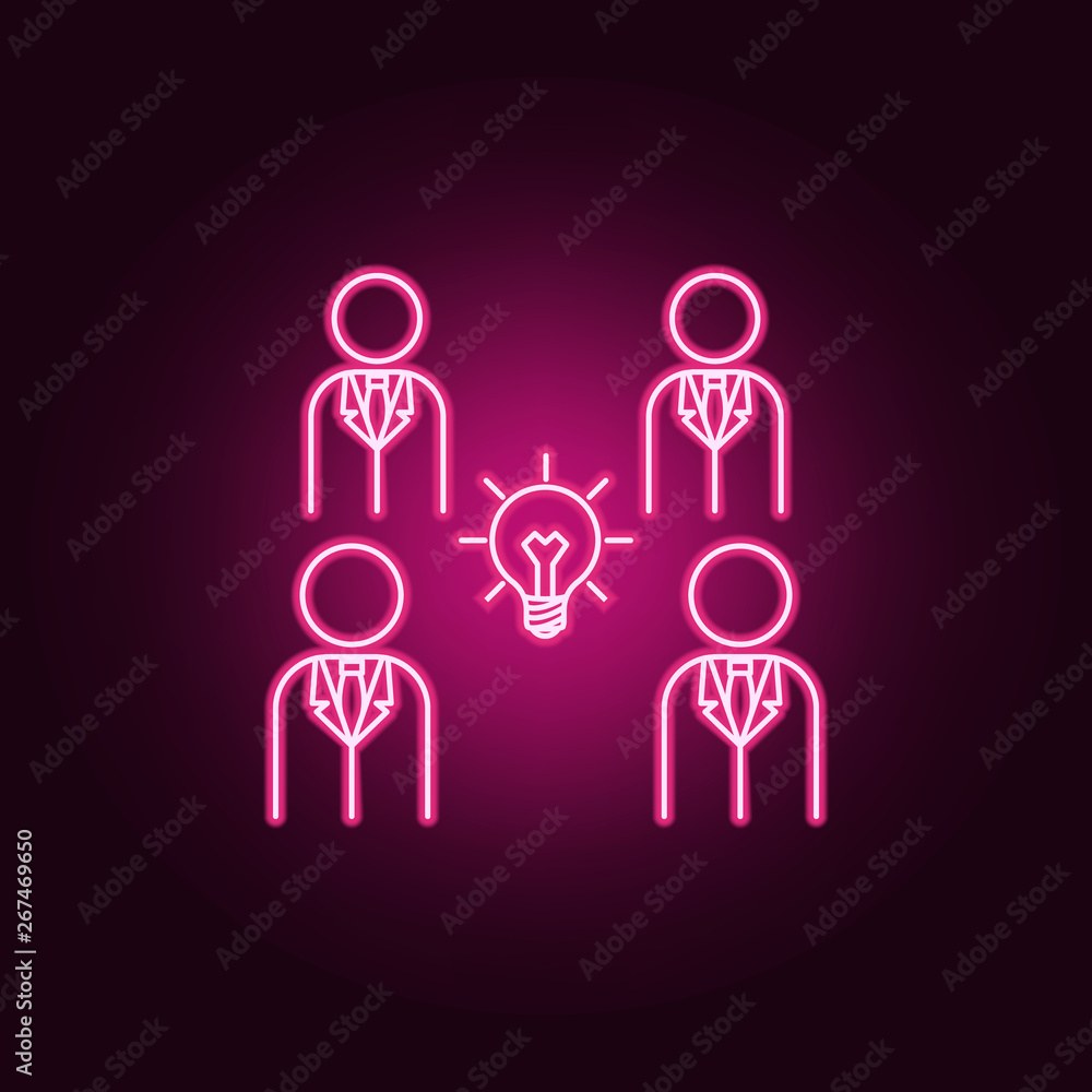 Poster a light bulb in the center of people neon icon. elements of idea set. simple icon for websites, web 