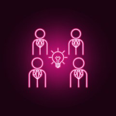 a light bulb in the center of people neon icon. Elements of Idea set. Simple icon for websites, web design, mobile app, info graphics