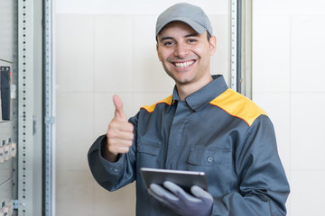 Portrait of an electrician at work