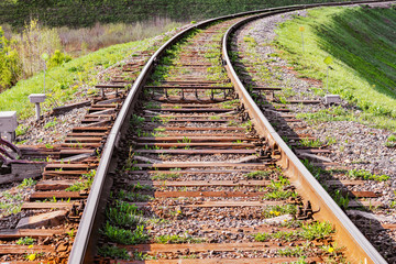 Obraz premium Single railway line at summer day time.