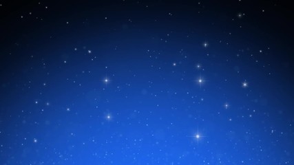 Conceptual blue sky with stars and sparkle decoration copy space background. New Year and Christmas greeting card. 