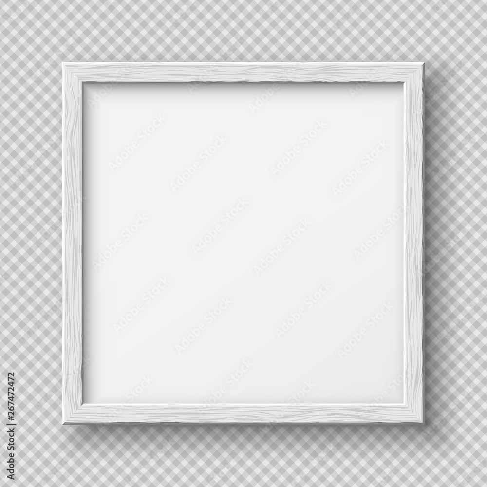 Poster white wooden frame with soft shadow for text or picture is on squared background