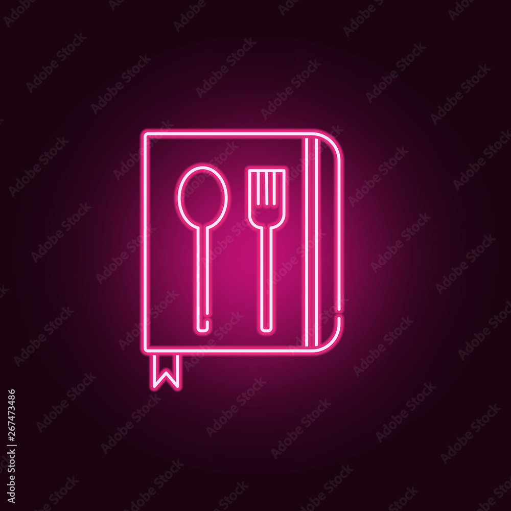 Poster spoon with a fork neon icon. elements of kitchen set. simple icon for websites, web design, mobile a