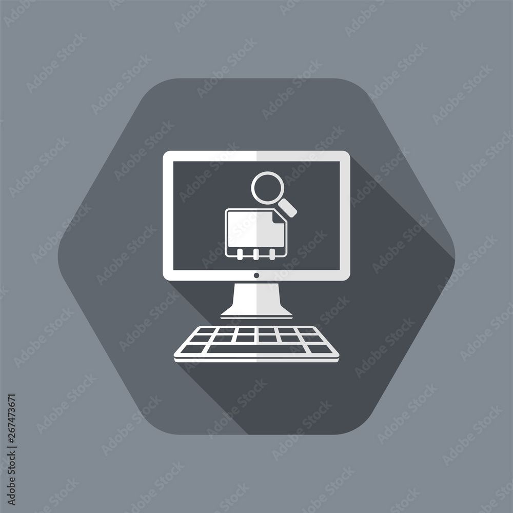 Poster find contact on computer - vector flat icon