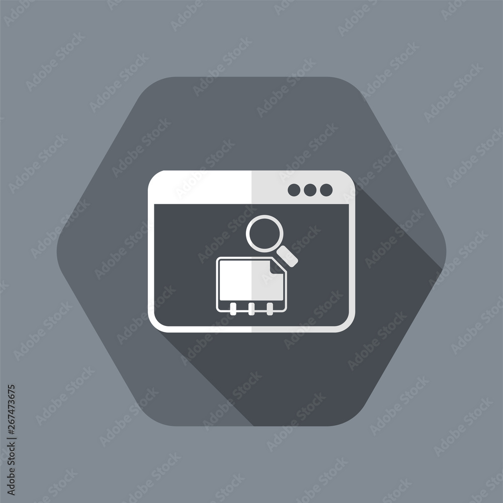 Poster find contact on computer - vector flat icon